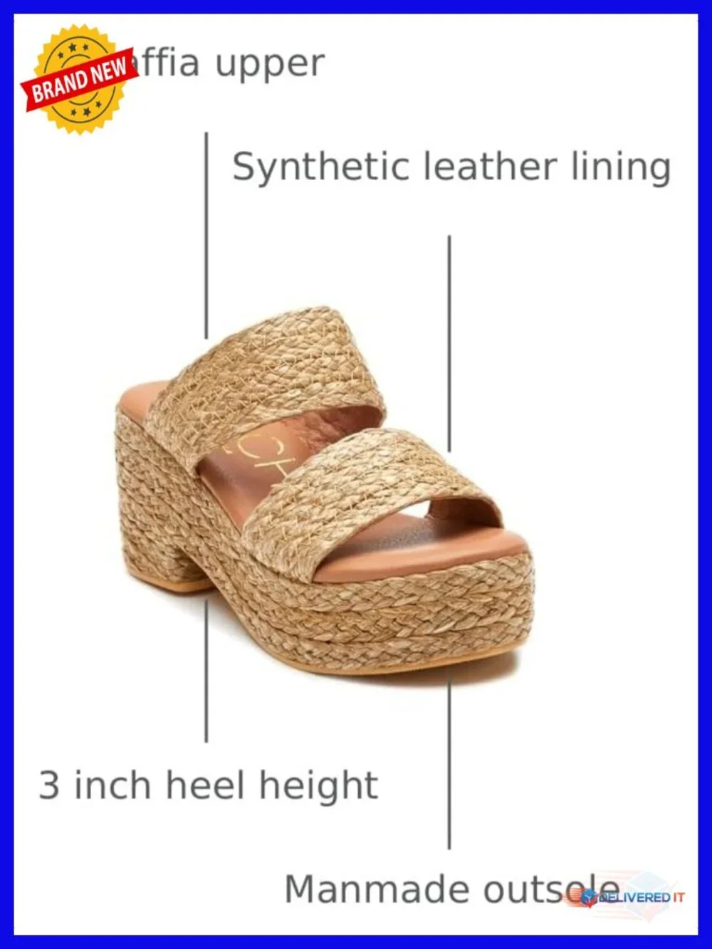 Woven Raffia Platform Wedge Sandals - Slip On Block Heel